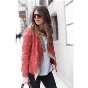 Zara woven embroidered waterfall jacket blazer